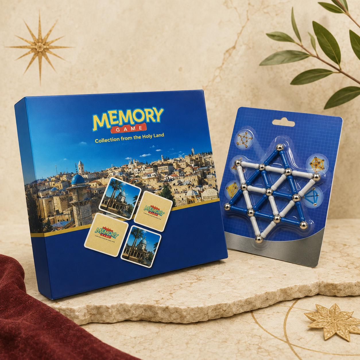 A Holy Land memory card game and a Star of David magnetic puzzle