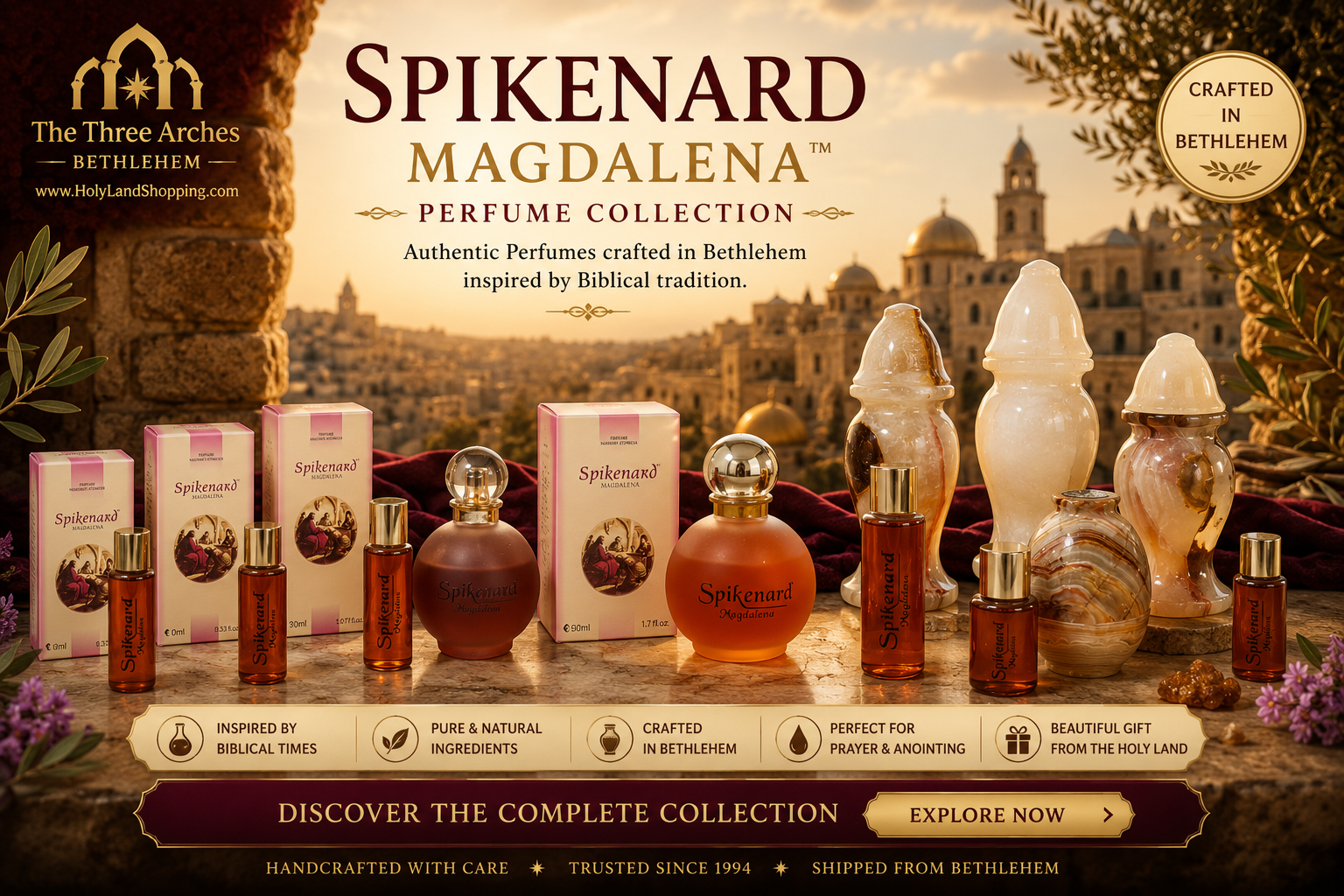 Spikenard Magdalena Perfume Collection, crafted in Bethlehem since 1994